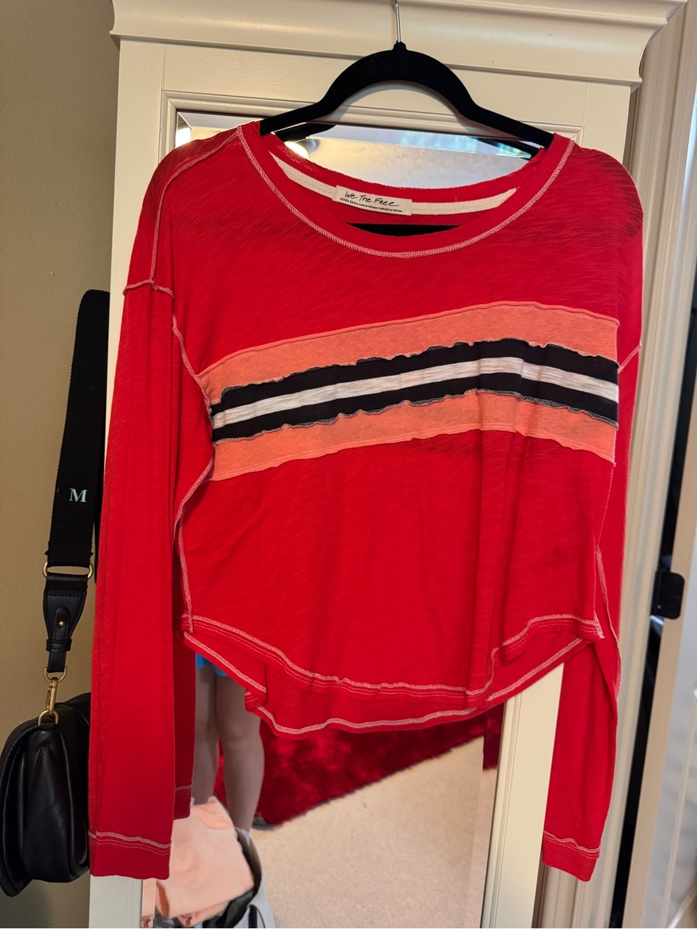 We The Free Red Crewneck Top with Black Trim
